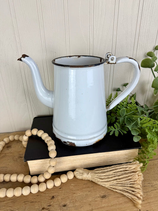 Vintage White & Black Enamel Coffee Pot