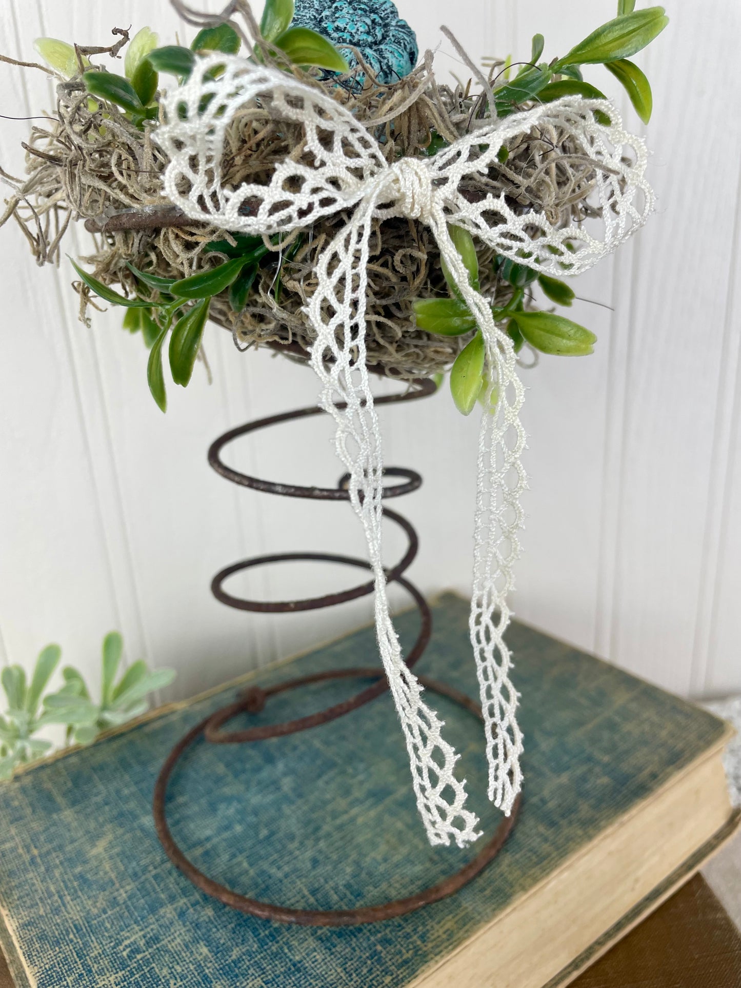 Handmade Rustic Bed Spring Nest with Blue Egg