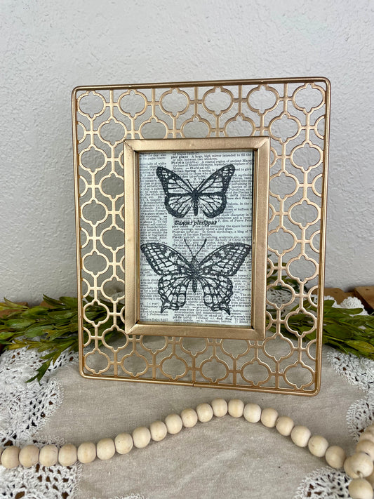 Gold Boho Metal Picture Frame with Butterflies- A