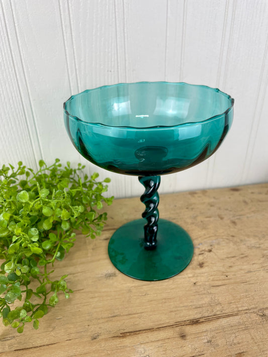 Vintage Hand Blown Turquoise Blue Glass Compote Dish