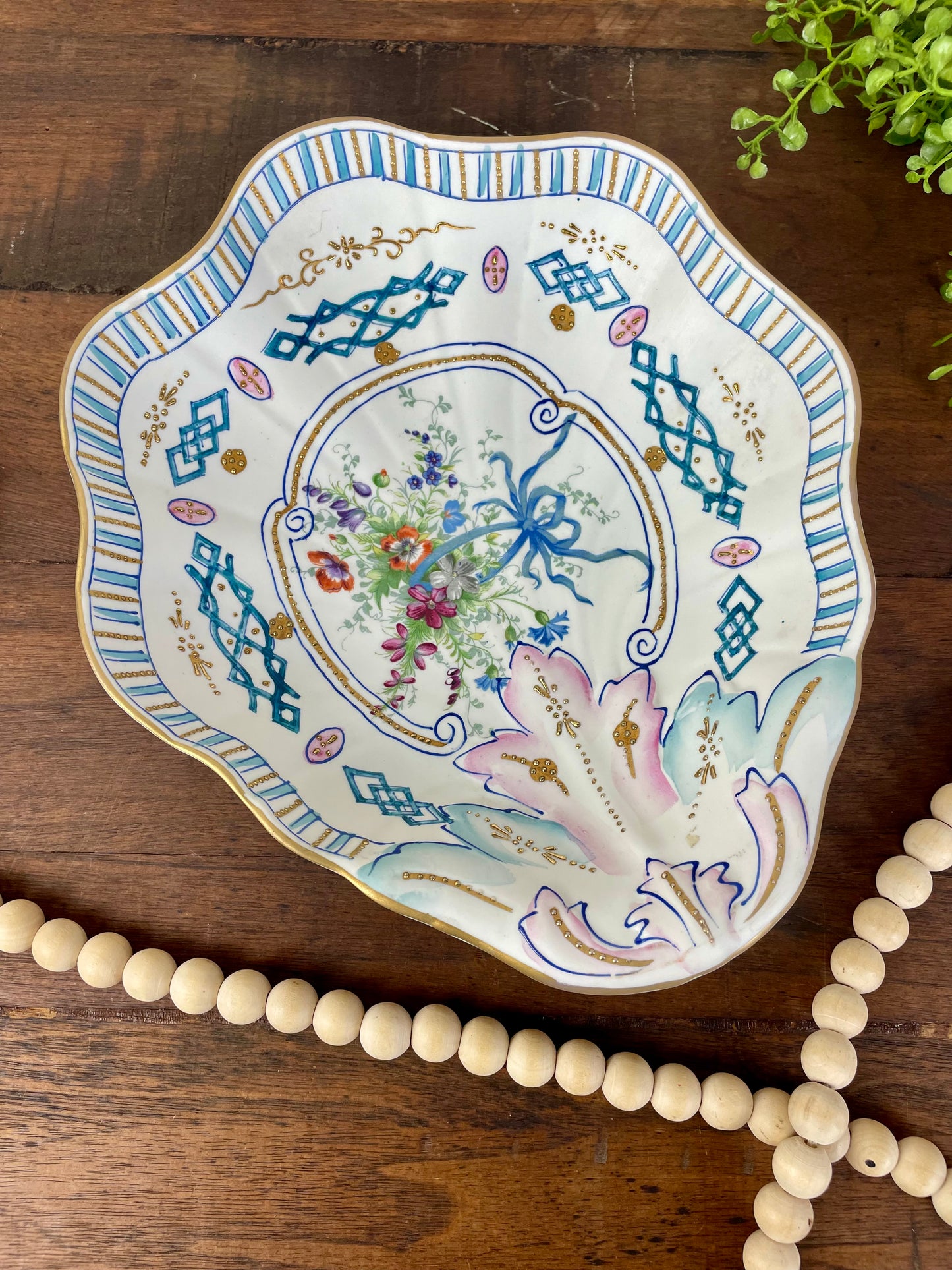 Vintage Hand Painted Porcelain Shell Shaped Dessert Platter