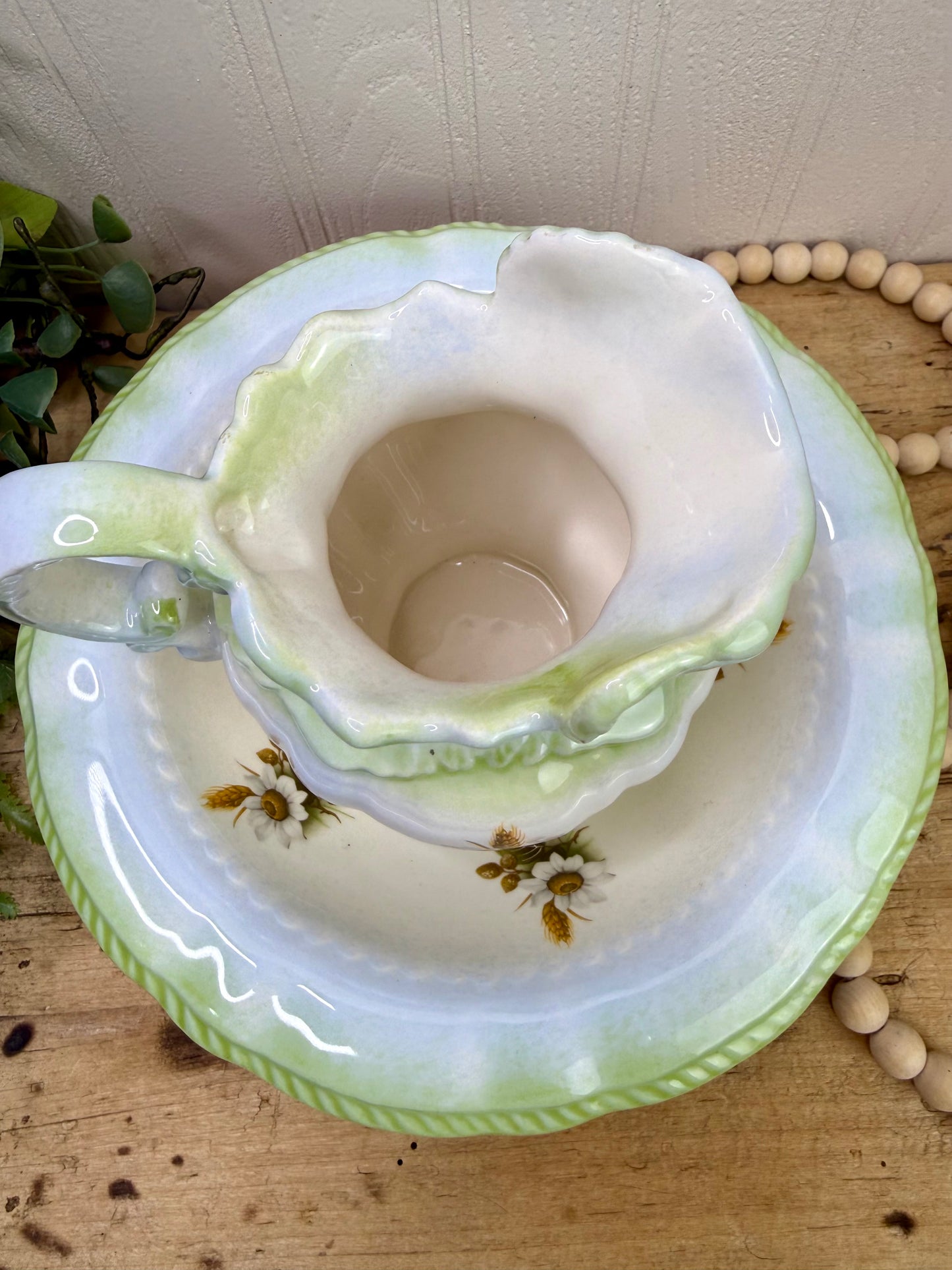 Vintage Handmade Ceramic Small Pitcher & Bowl Set