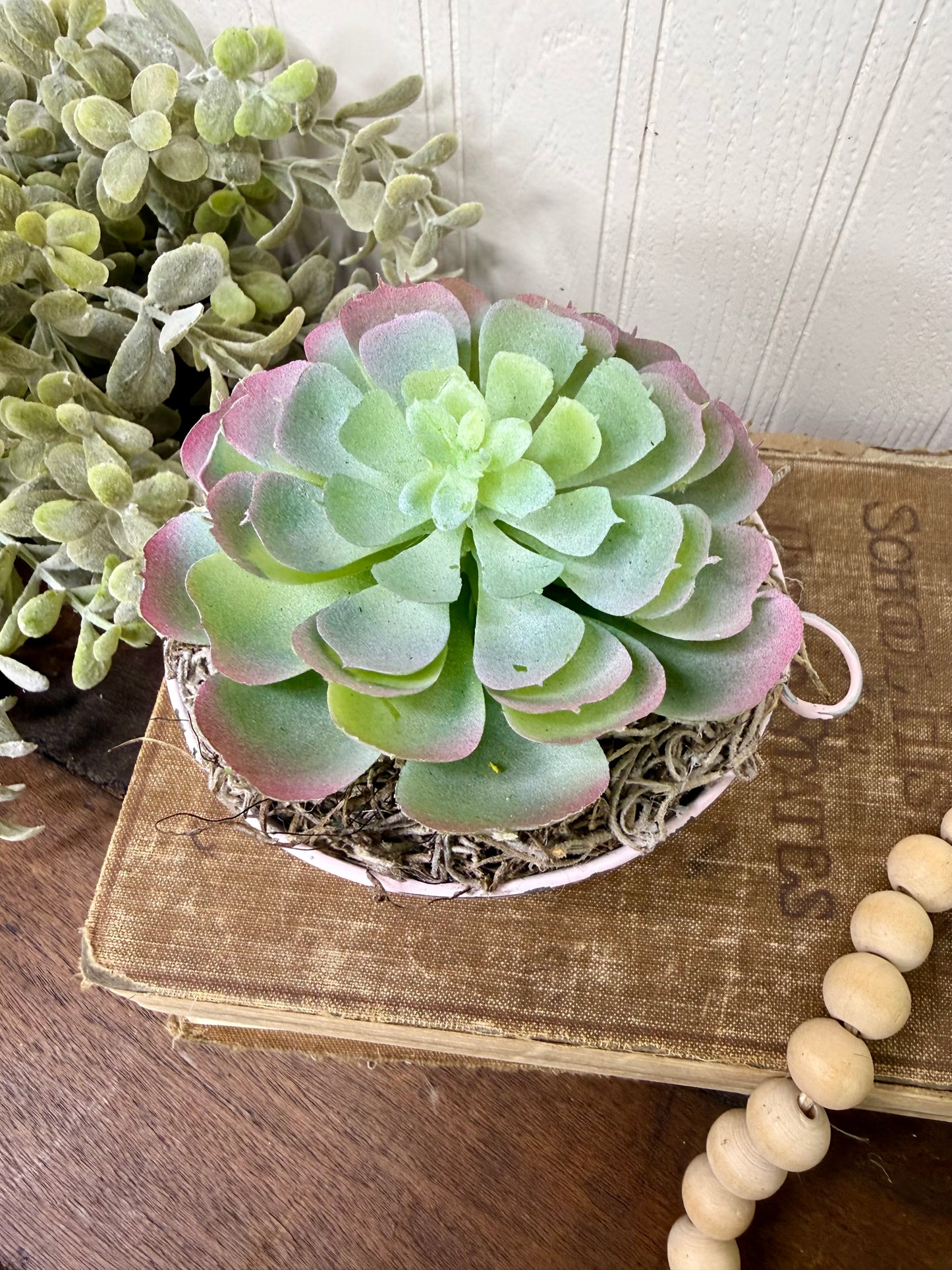 Upcycled Mini Washtub Faux Succulent Plant- Pink