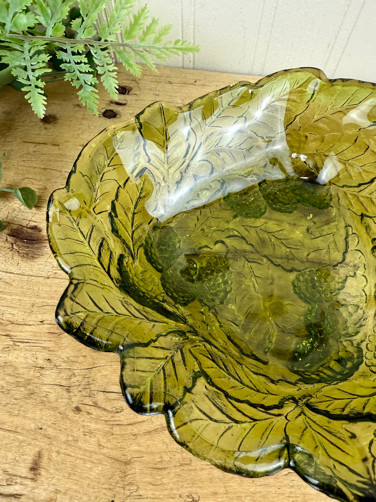 Vintage Indiana Glass Co. Green Loganberry Candy Dish