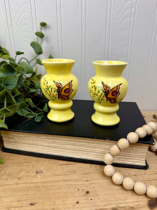 Vintage Ceramic Mini Vase Set with Hand Painted Butterflies