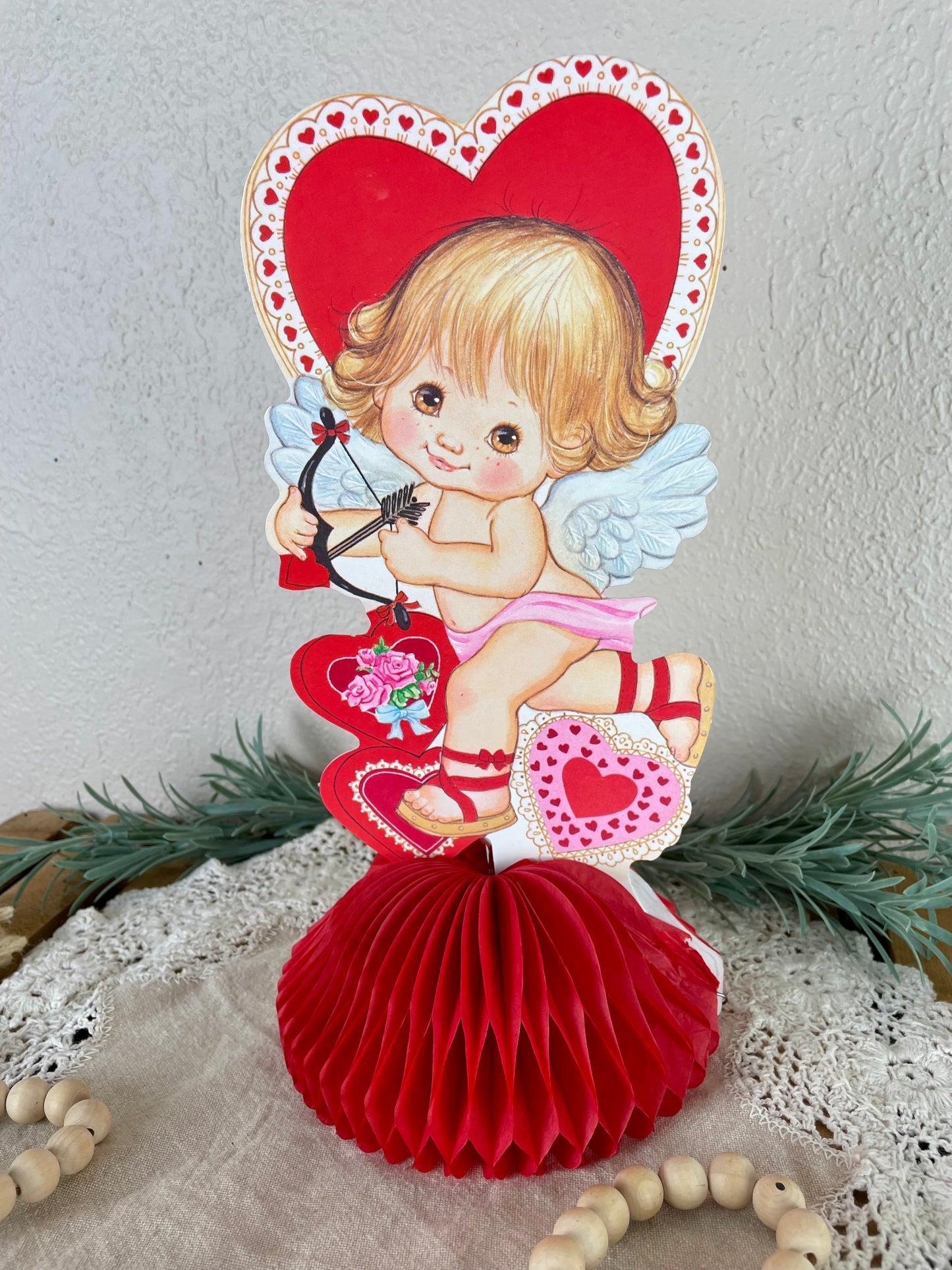 Vintage Valentine’s Cupid Honeycomb Tissue Paper Centerpieces