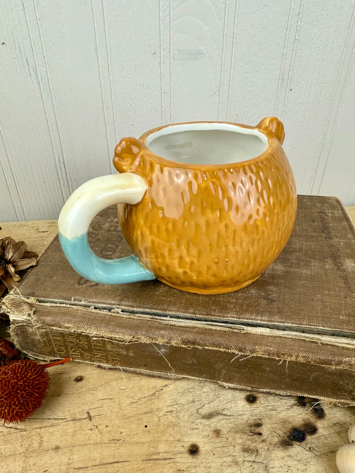 Retro Hand Painted Ceramic Owl Mug