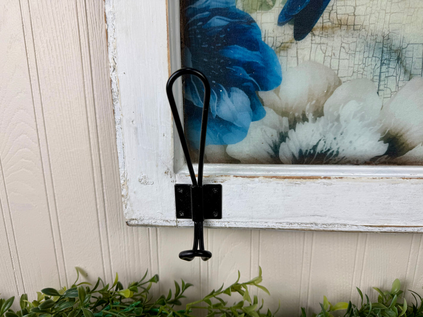 Handmade Upcycled Blue Bird Window Wall Art with Hanging Hooks- Shipping Included