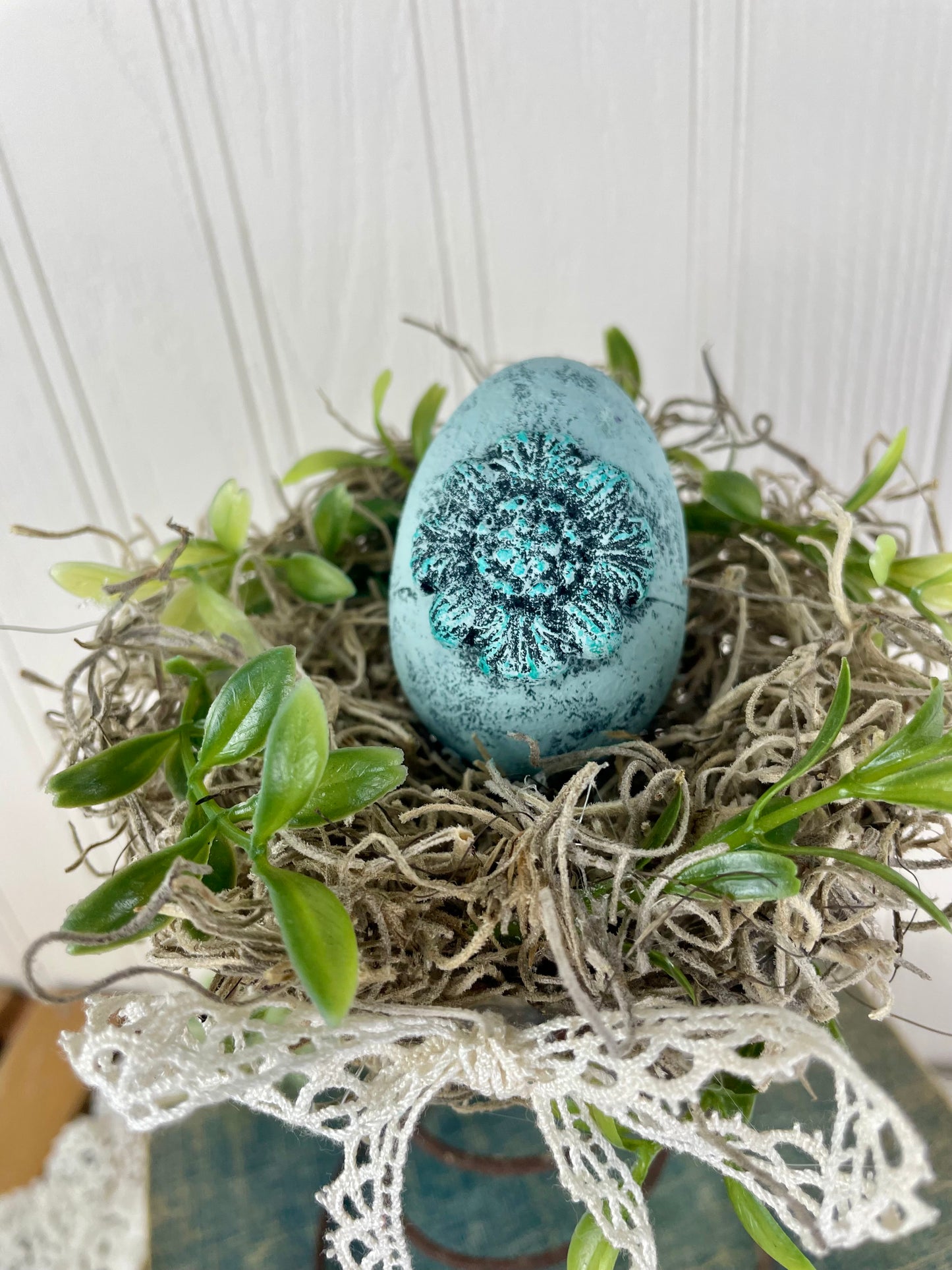 Handmade Rustic Bed Spring Nest with Blue Egg