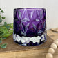 Purple Glass Candle Holder with Geometric Pattern