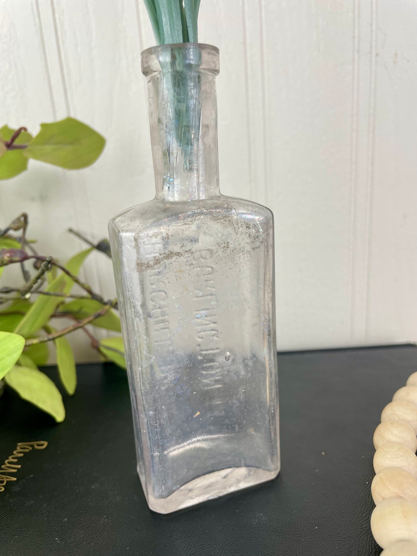 Vintage Burlington Iowa Medicine Bottle with Greenery