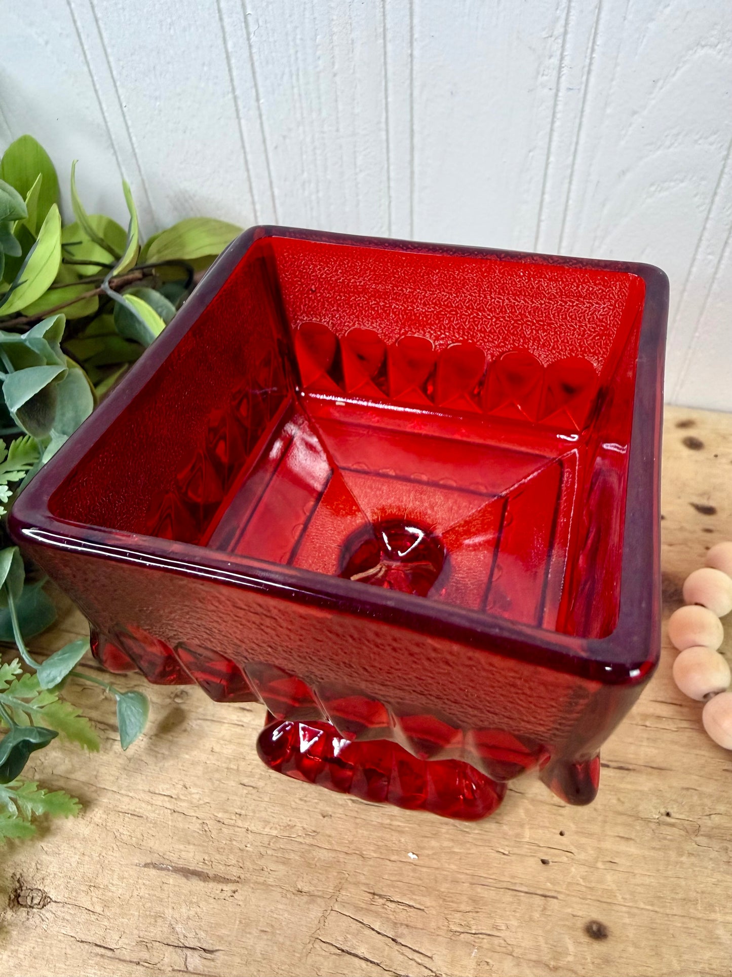 Vintage Jeannette Glass Square Pedestal Wedding Bowl Candy Dish