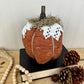 Handmade Plush Pumpkin with Doily Leaves
