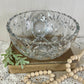 Vintage Cut Glass Serving Bowl with Etched Flowers