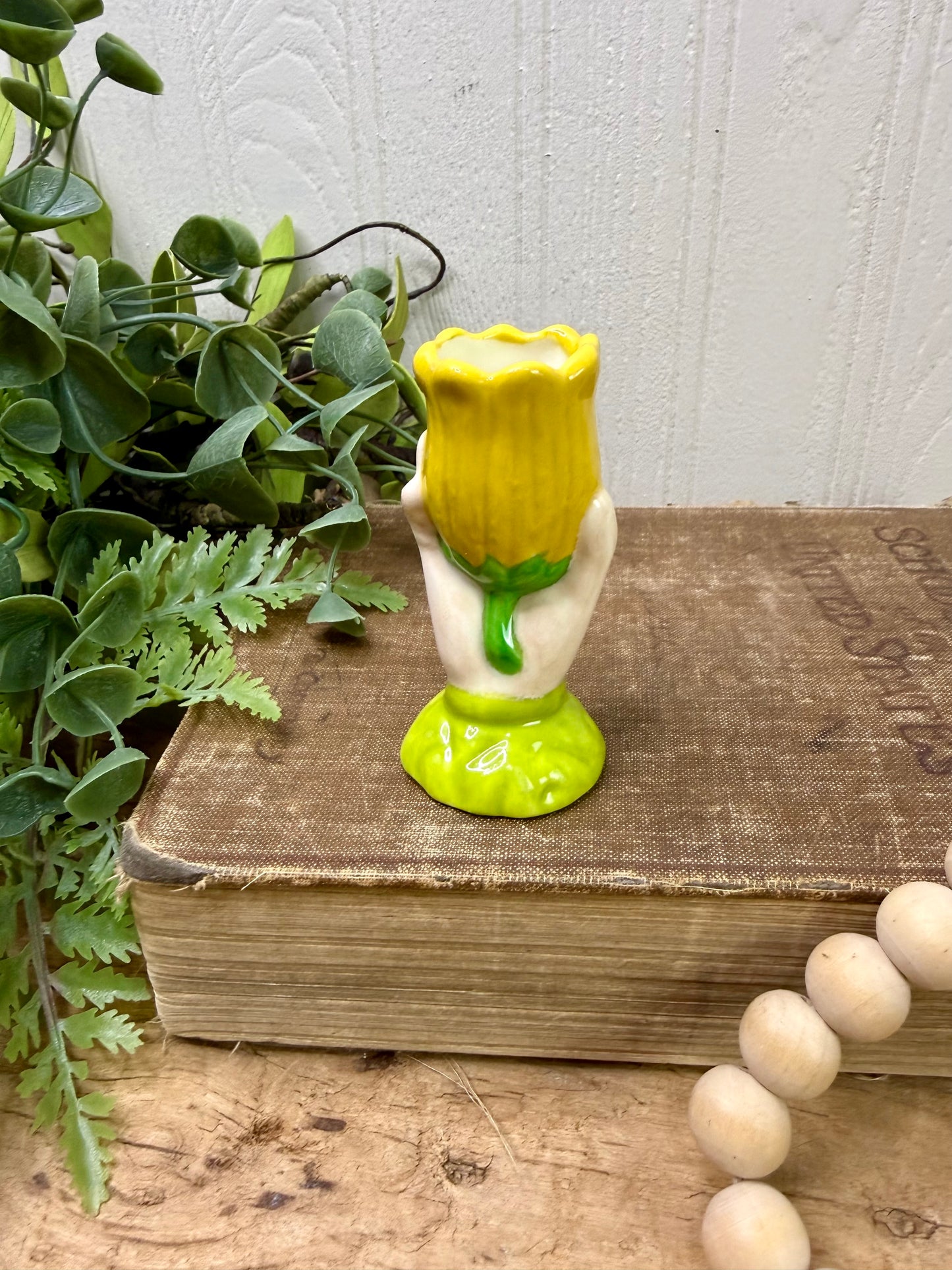 Vintage Ceramic Hand & Tulip Bud Vase