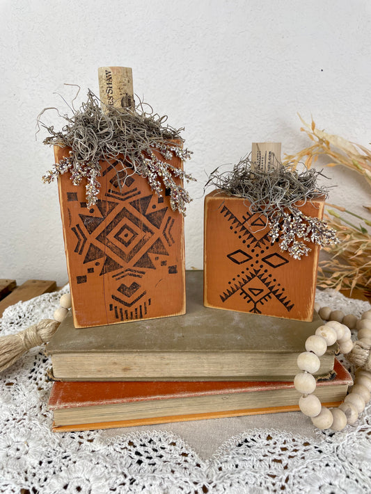 Handmade Reclaimed Wood Small Tribal Print Pumpkin Set