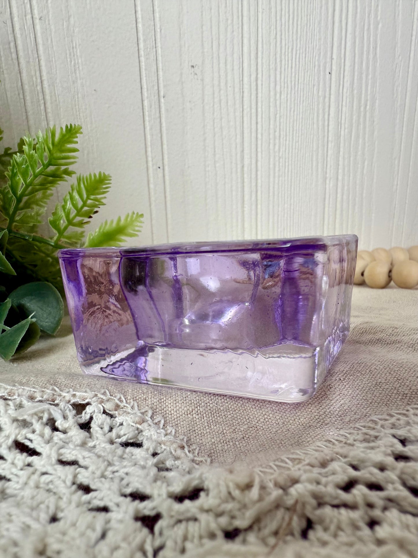 Vintage Purple Glass Square Candle Votive