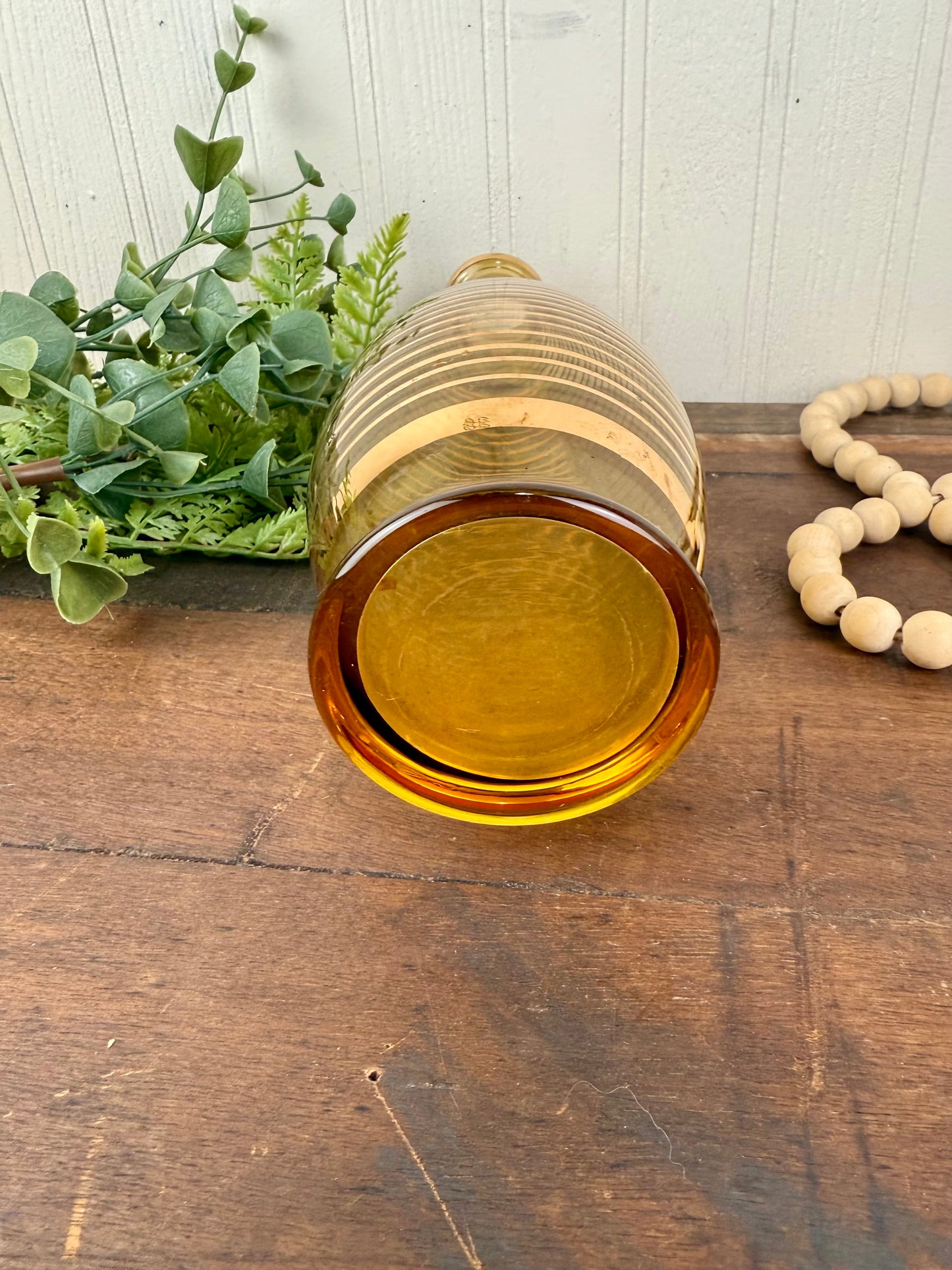 Vintage Mid-Century Gold Striped Glass Decanter