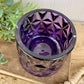 Purple Glass Candle Holder with Geometric Pattern