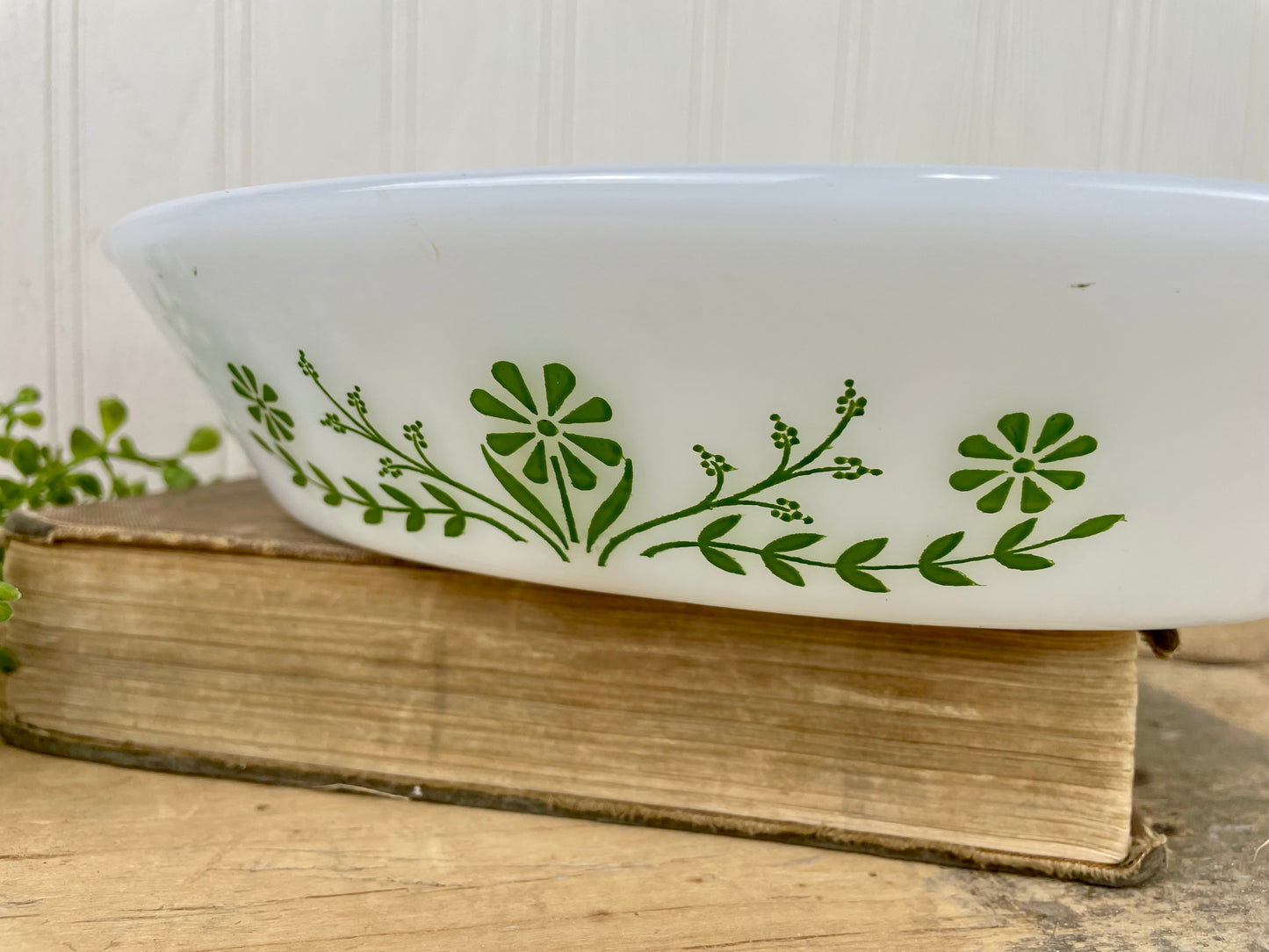 Vintage Glasbake Divided Milk Glass Casserole Dish with Daisy Pattern