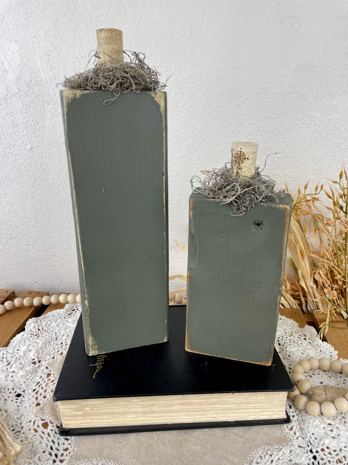 Handmade Green Pumpkin Set with Stamped Details