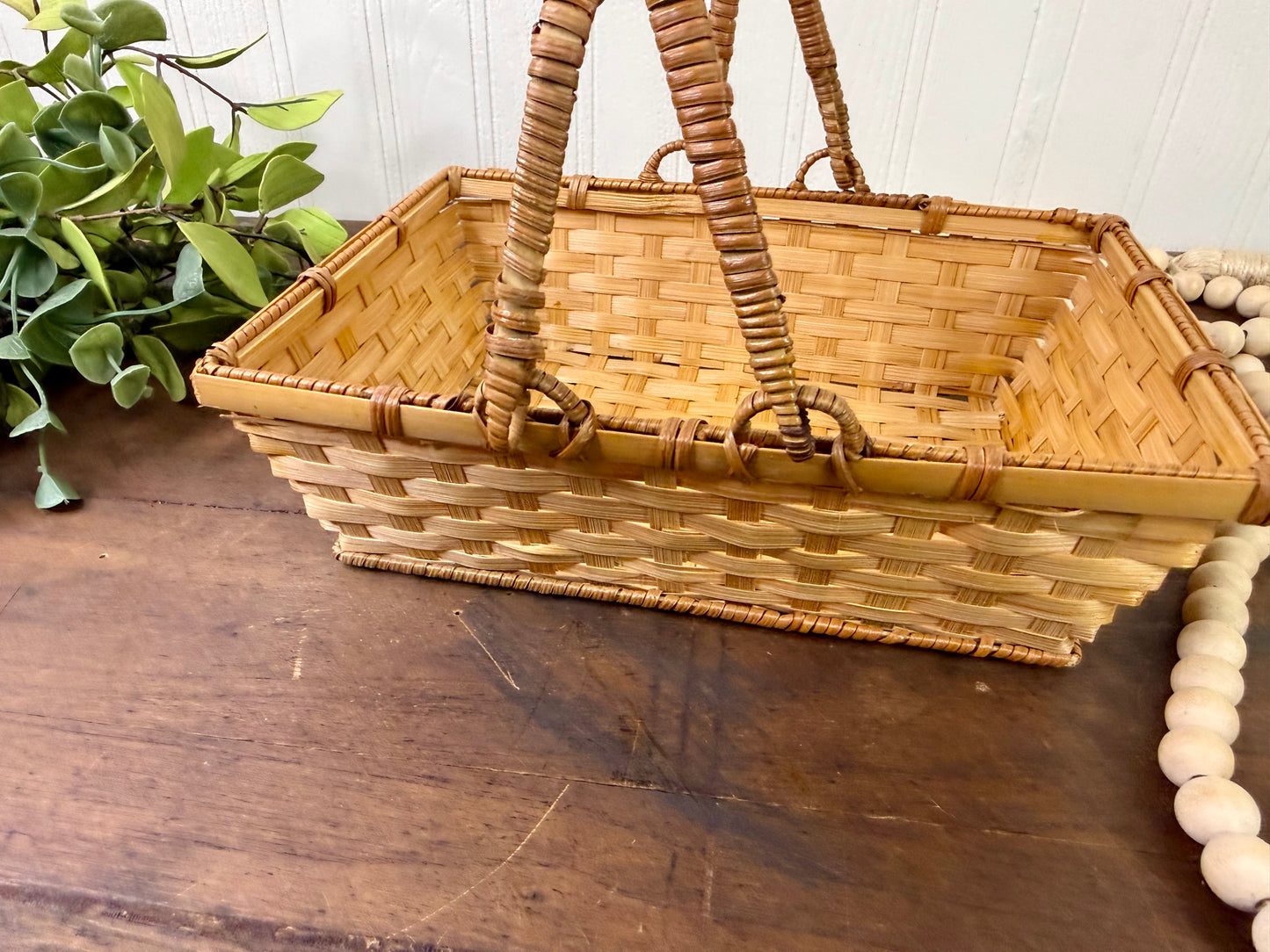 Vintage Rectangular Basket with Movable Handles
