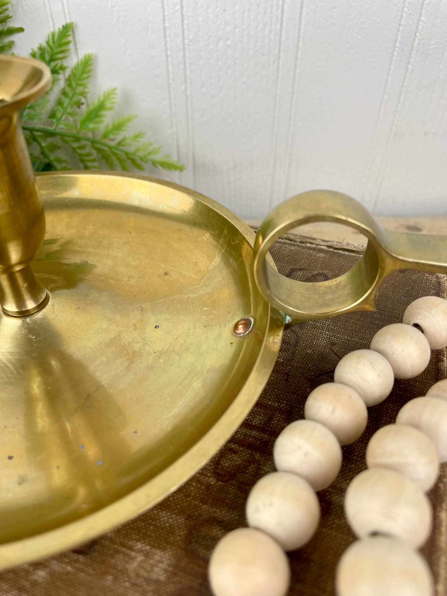 Vintage Tarnished Brass Candle Holder with Drip Plate