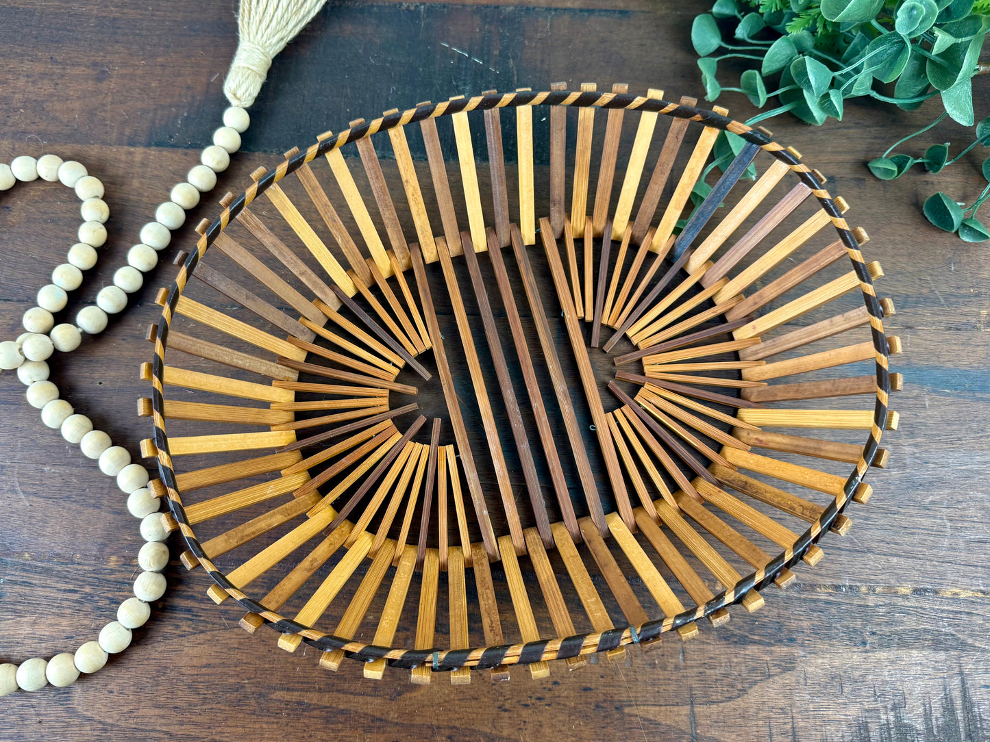 Vintage Mid-Century Bamboo Slat Basket