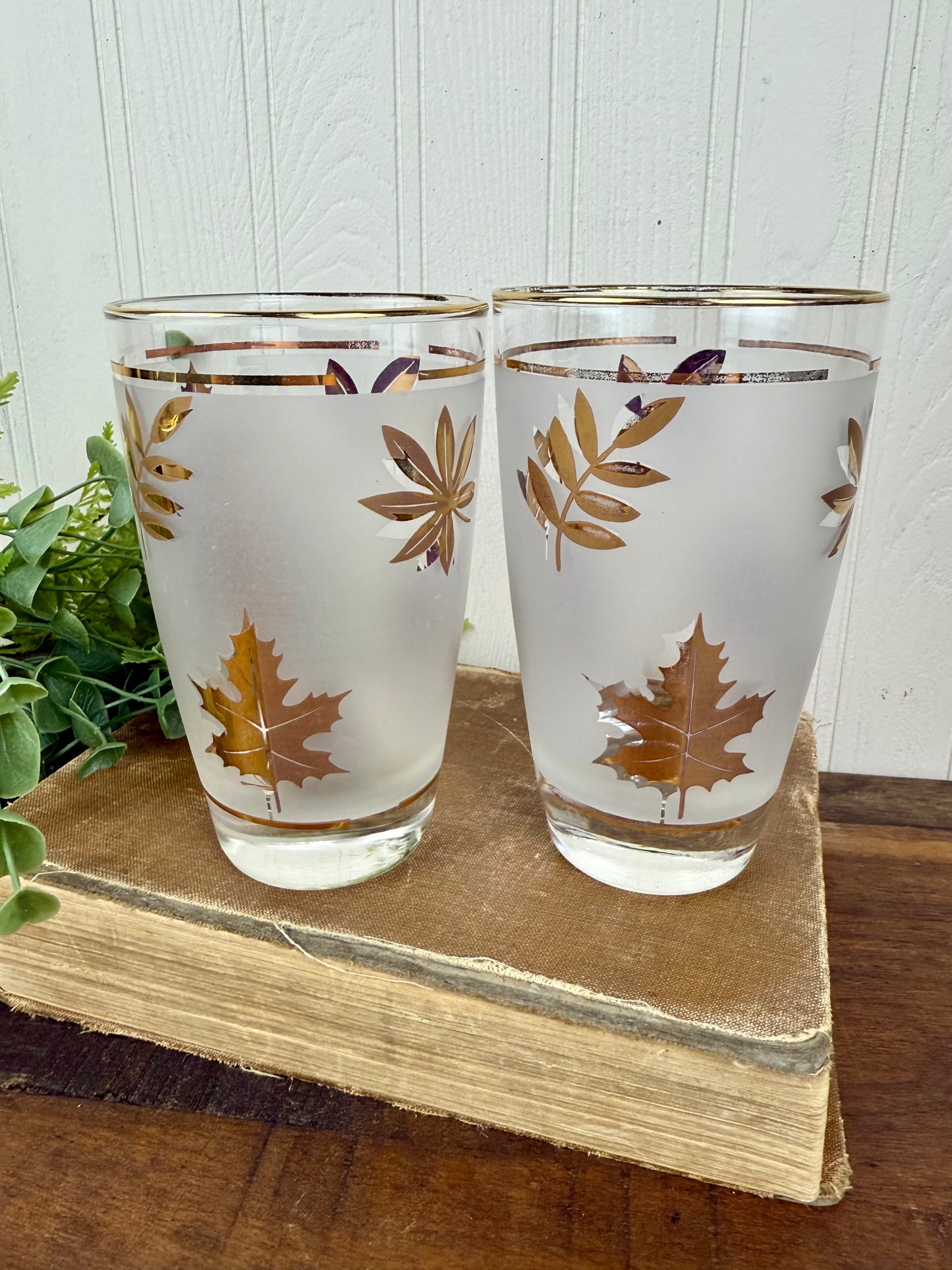 Vintage Libbey "Golden Foliage" Frosted Glasses