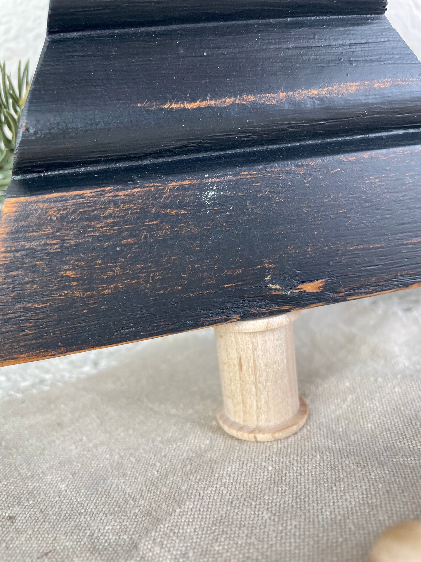 Upcycled Small Vintage Trim Black Christmas Tree with Pink Poinsettia