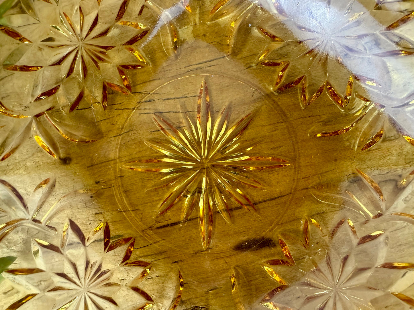 Vintage Hazel-Atlas Glass Starburst Patterned Amber Candy Dish
