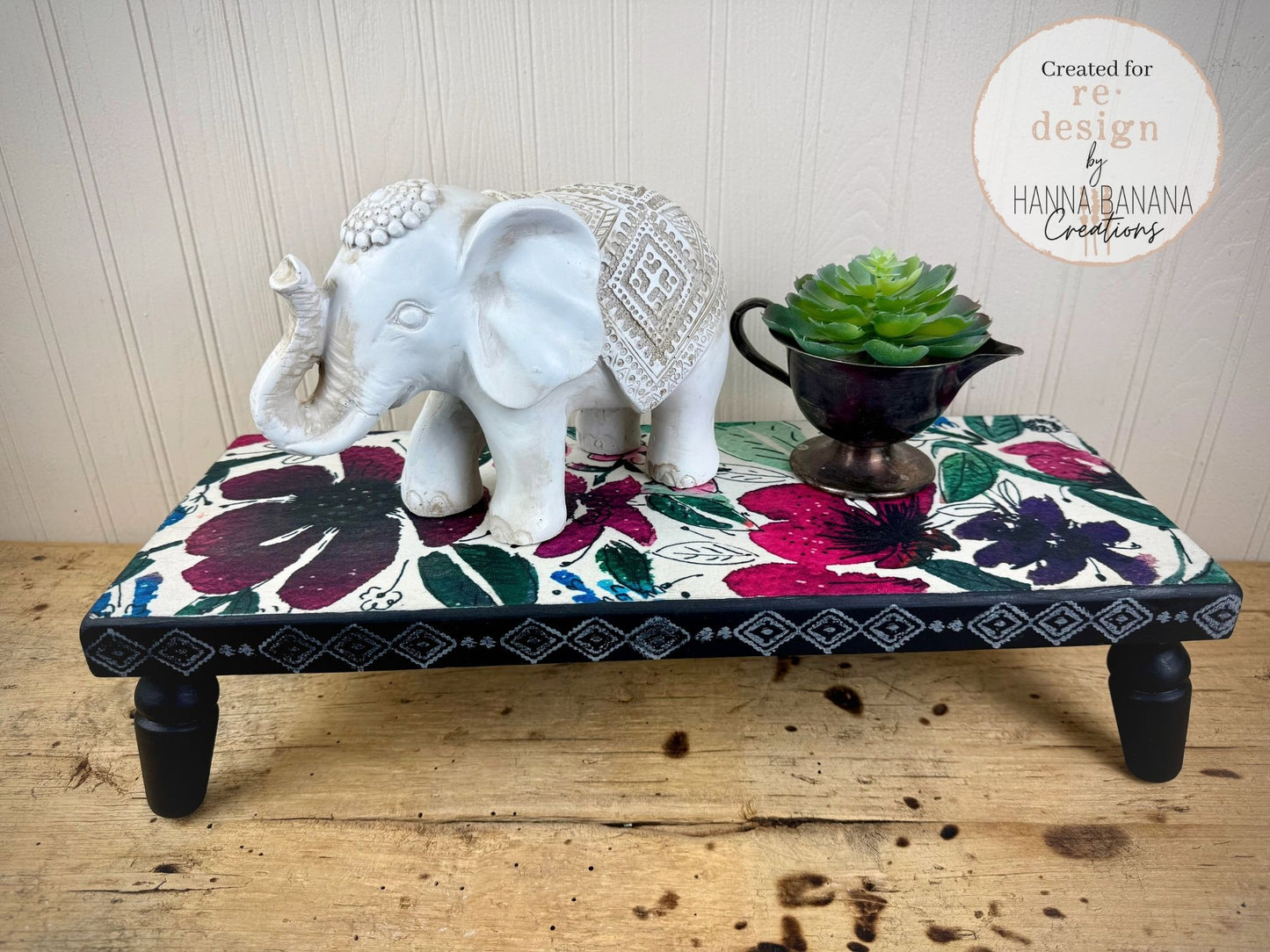 Handmade Upcycled Riser with Floral Decoupage Paper