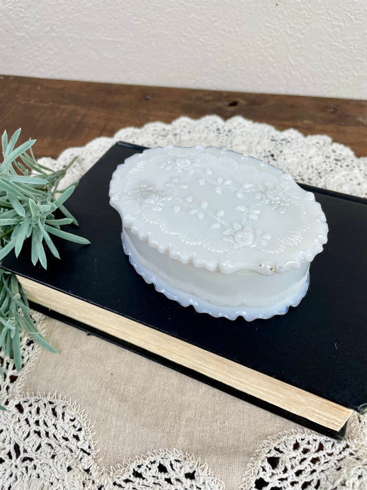 Vintage Milk Glass Powder Trinket Box