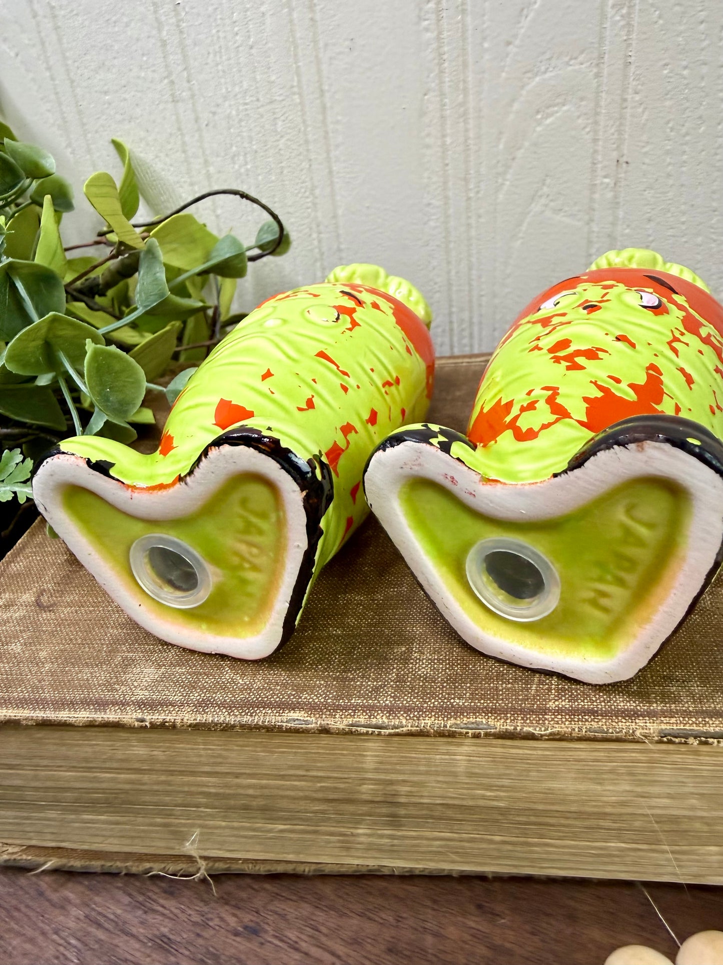 Vintage Mid-Century Carrot Salt & Pepper Shaker Set with Chippy Paint