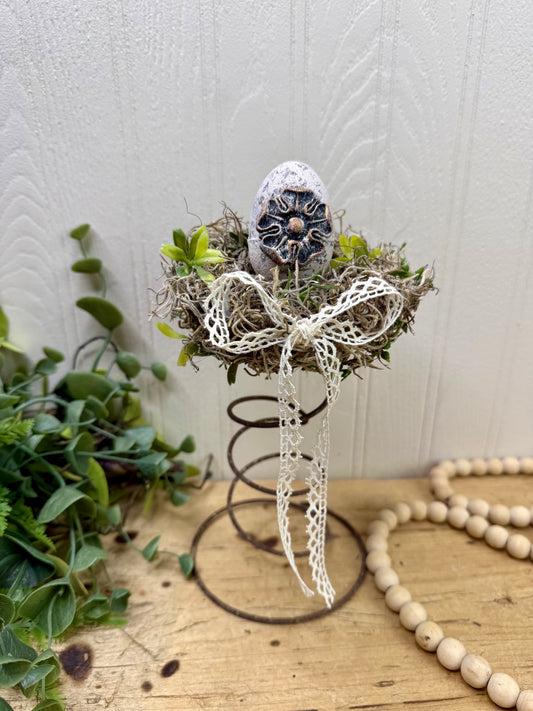 Handmade Rustic Bed Spring Nest with Light Pink Egg