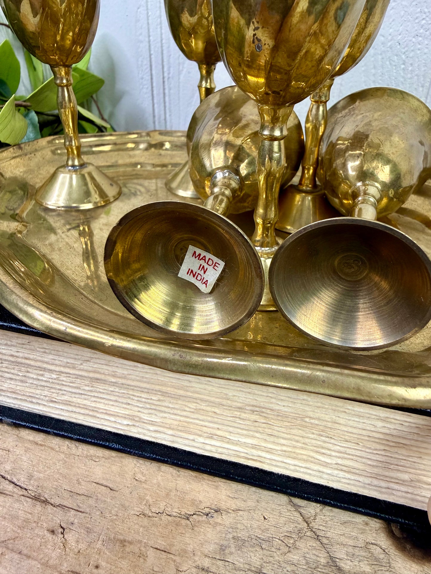 Vintage Mini Brass Barware Set with Goblets & Tray