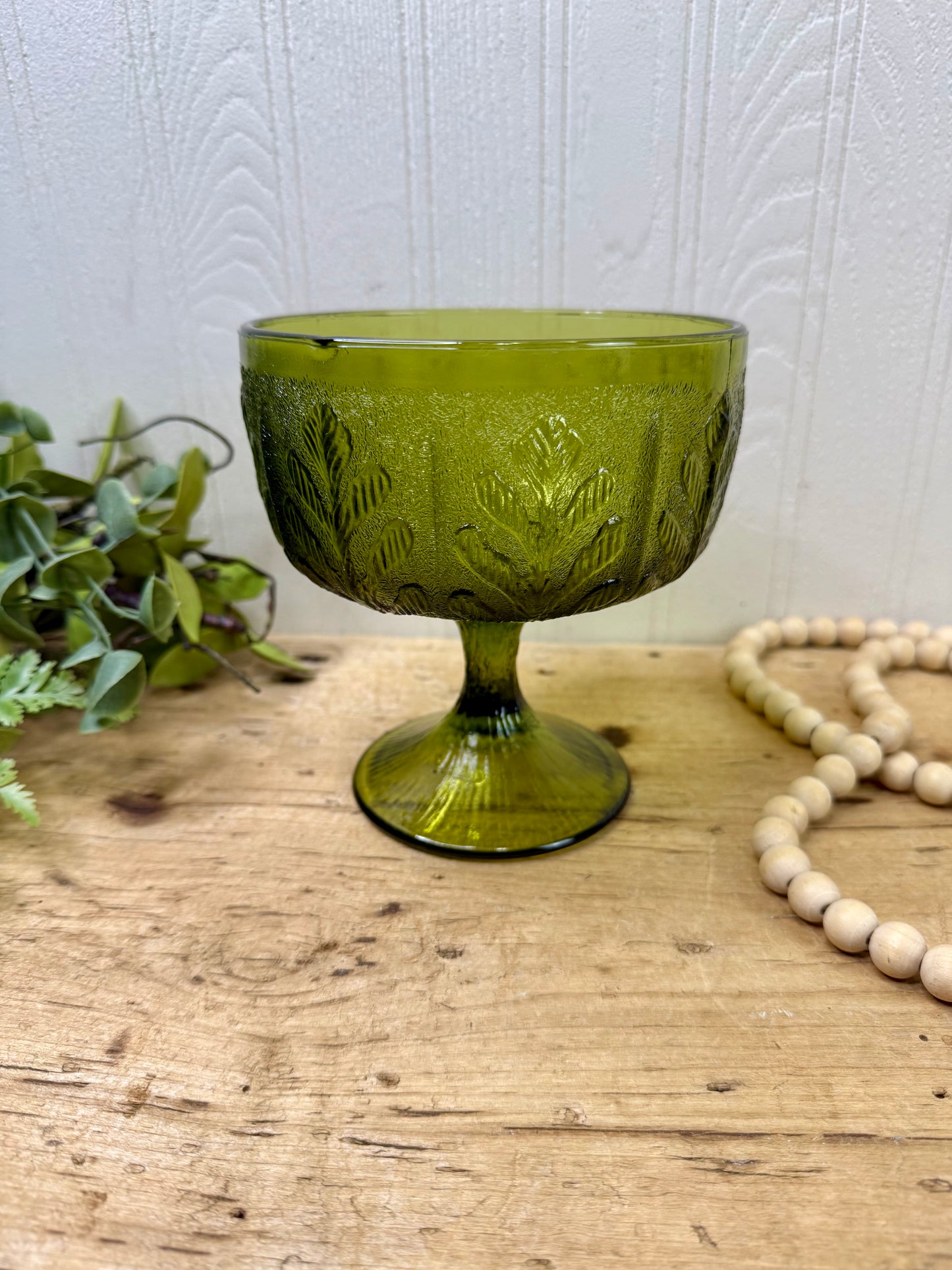 Vintage FTD Green Glass Pedestal Bowl