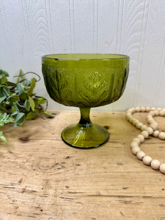 Vintage FTD Green Glass Pedestal Bowl