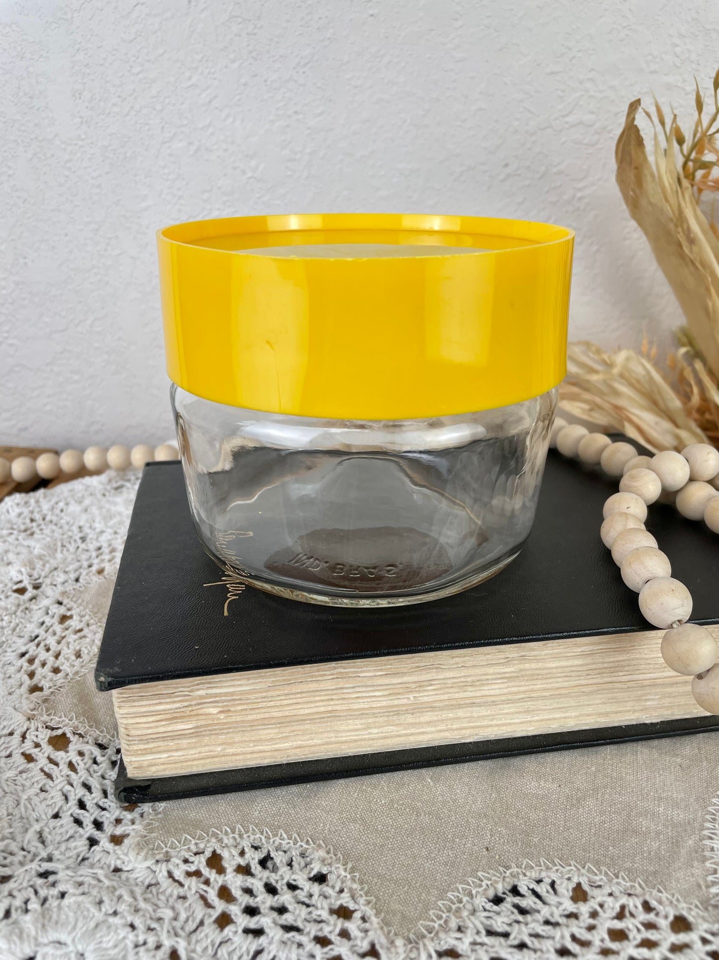 Vintage Glass Canister with Yellow Lid