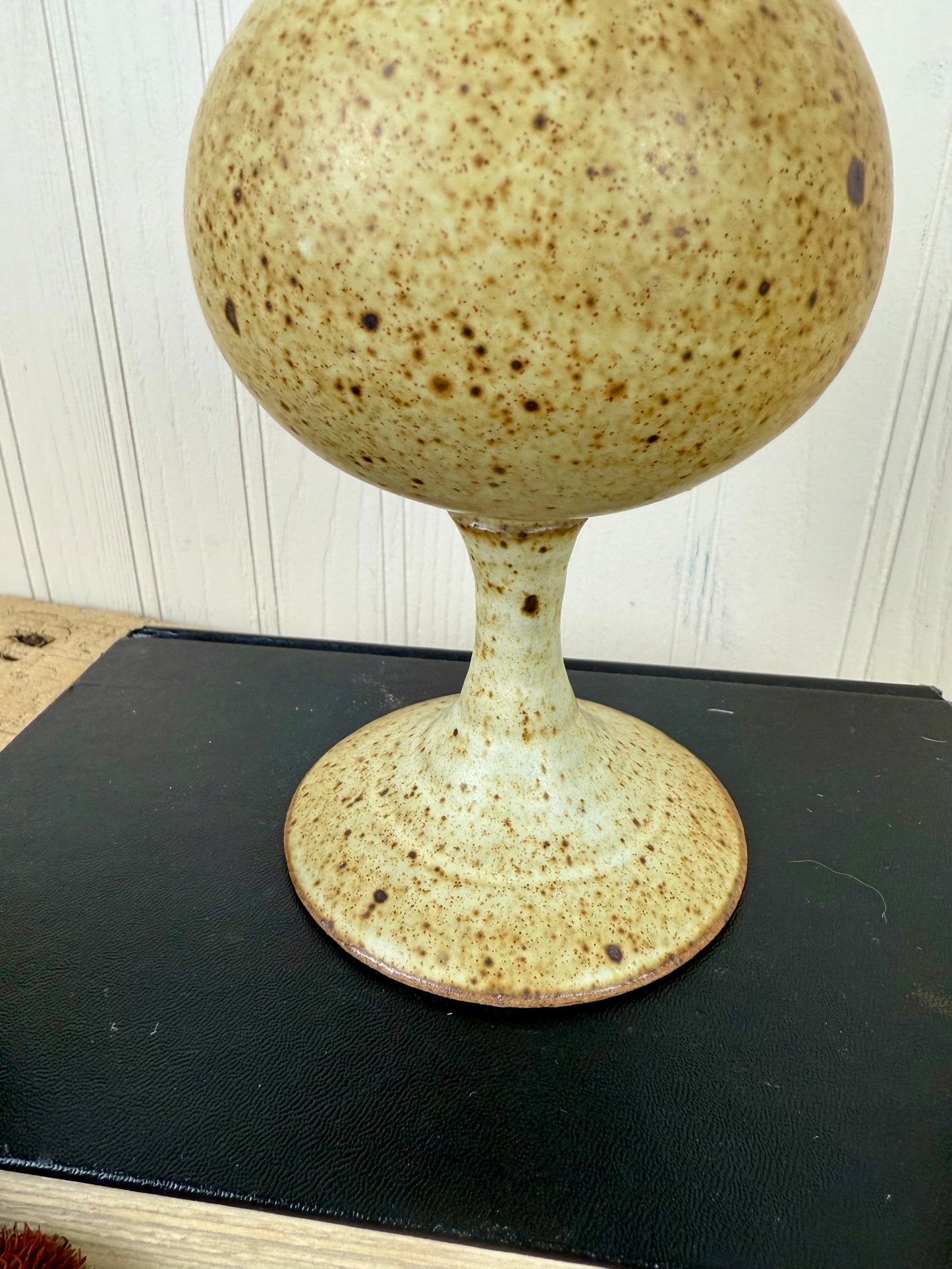 Vintage Handmade Speckled Stoneware Pottery Wine Goblet