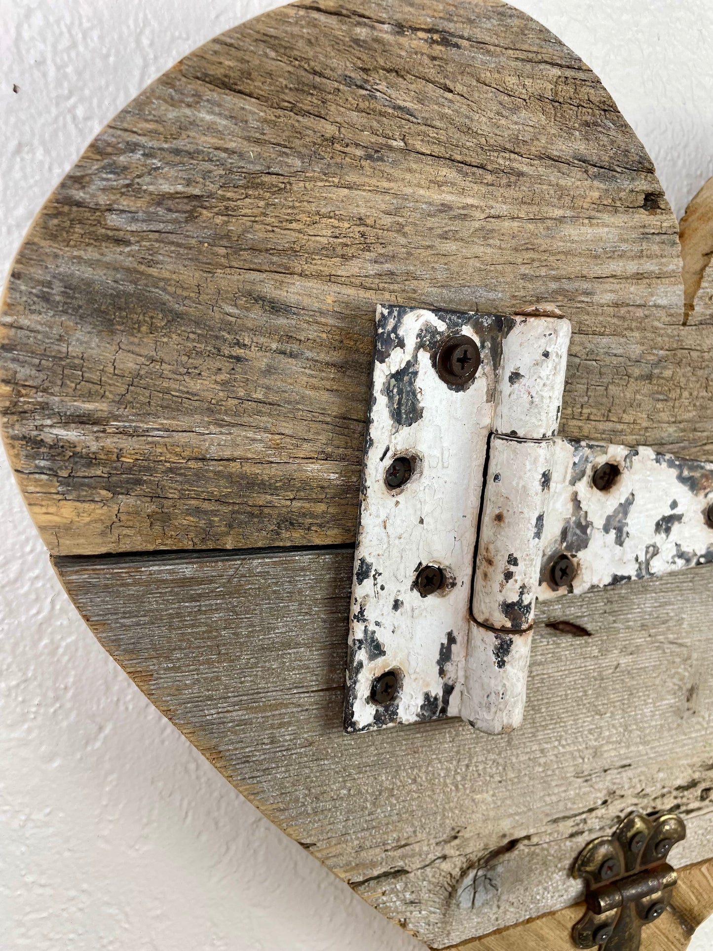 Handmade Barn Wood Heart with Rustic Hinges- E