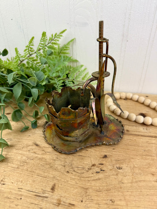 Vintage Mid-Century Enesco Imports Brass Water Pump Figurine
