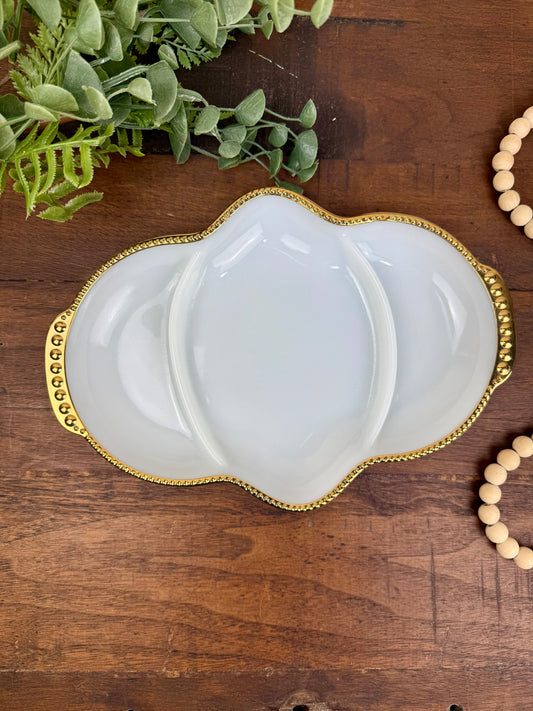 Vintage Fire King Milk Glass Divided Relish Dish