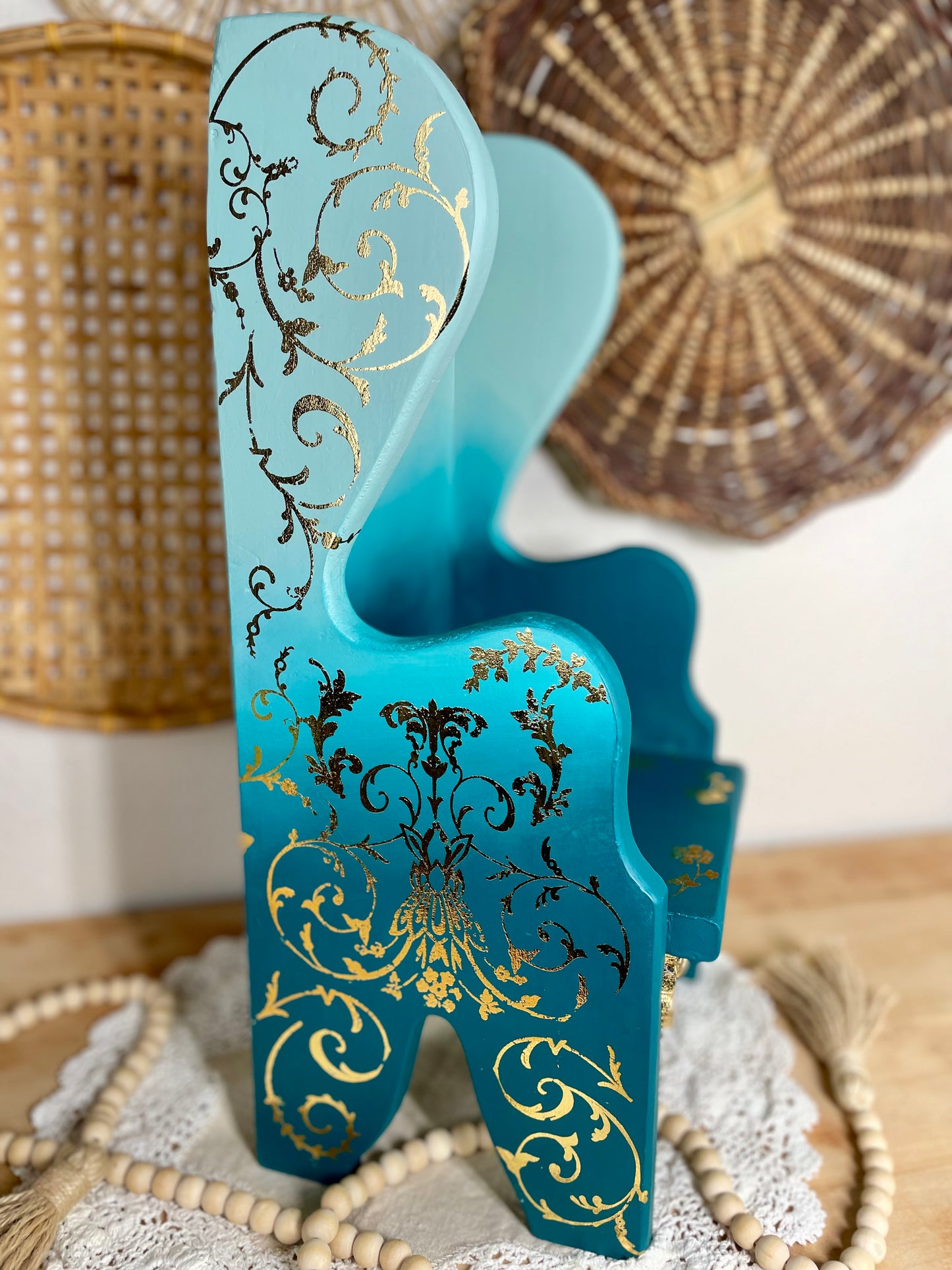 Hand Painted Ombré Wooden Chair Plant Holder with Gold Details