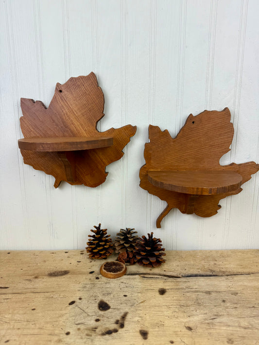 Vintage Handmade Wooden Maple Leaf Shelf Set