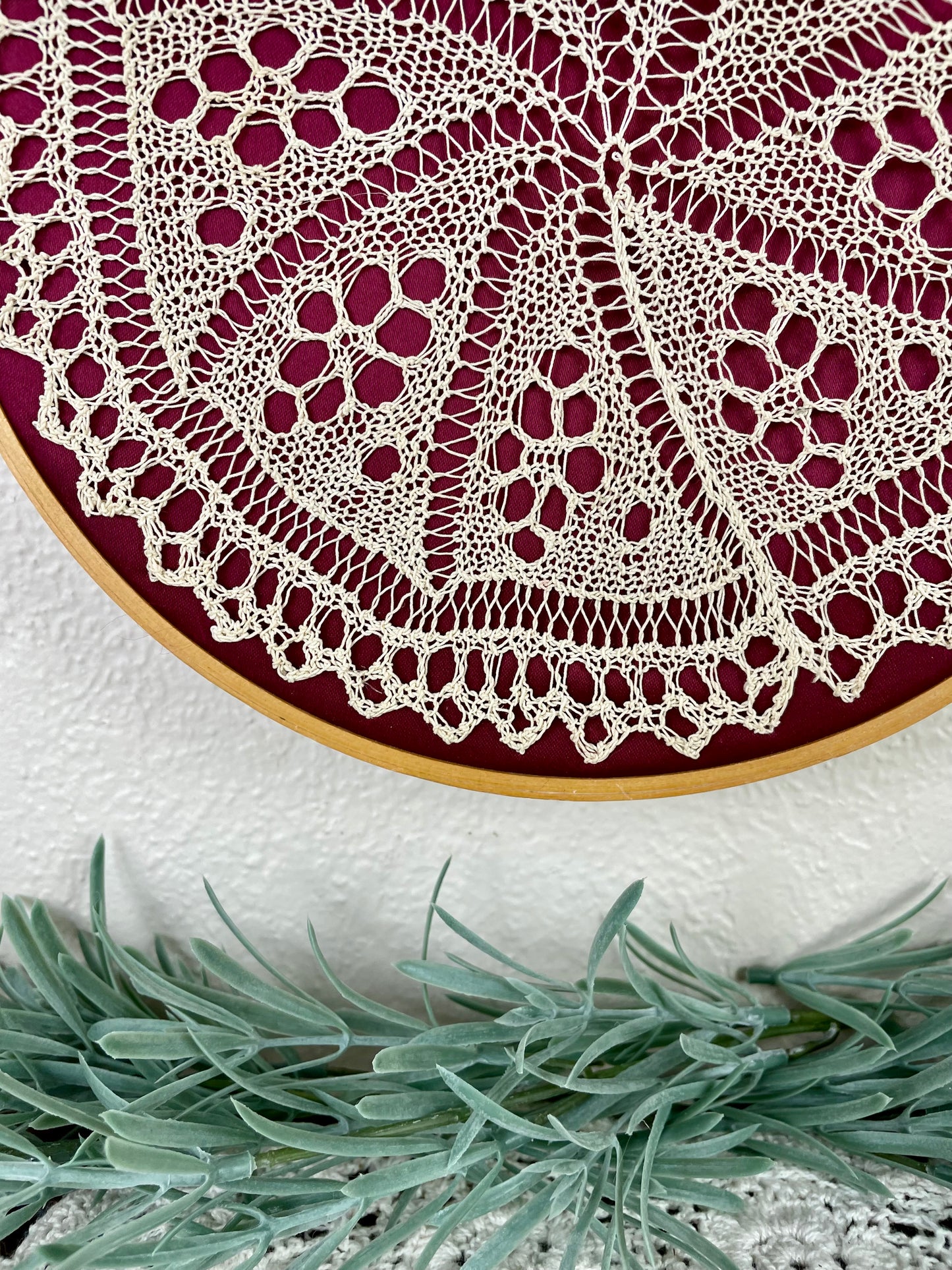 Vintage Handmade Hanging Doily in Embroidery Hoop