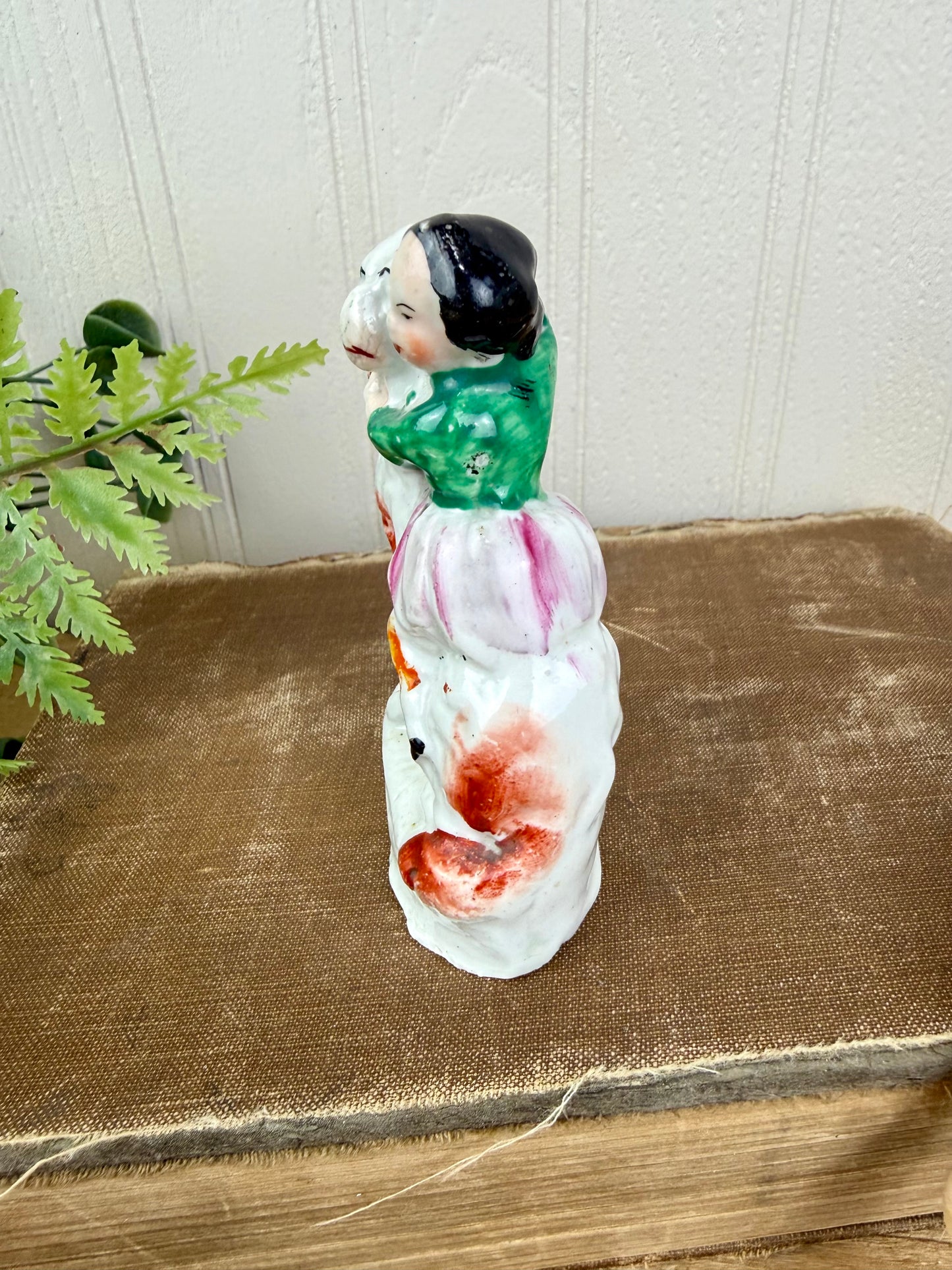 Rare Antique Staffordshire Victorian Spaniel & Child Figurine