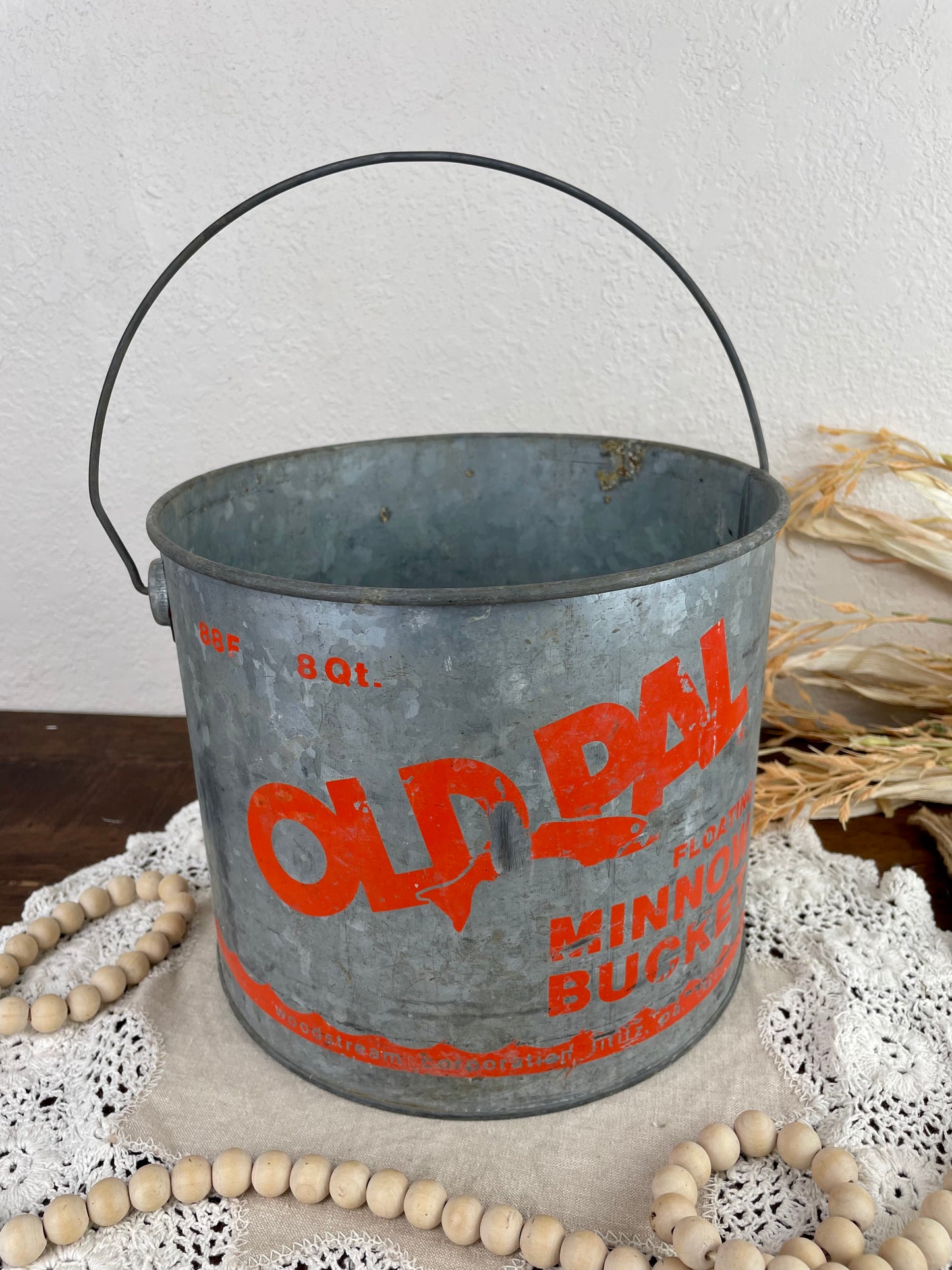 Vintage “Old Pal” Galvanized Minnow Bucket