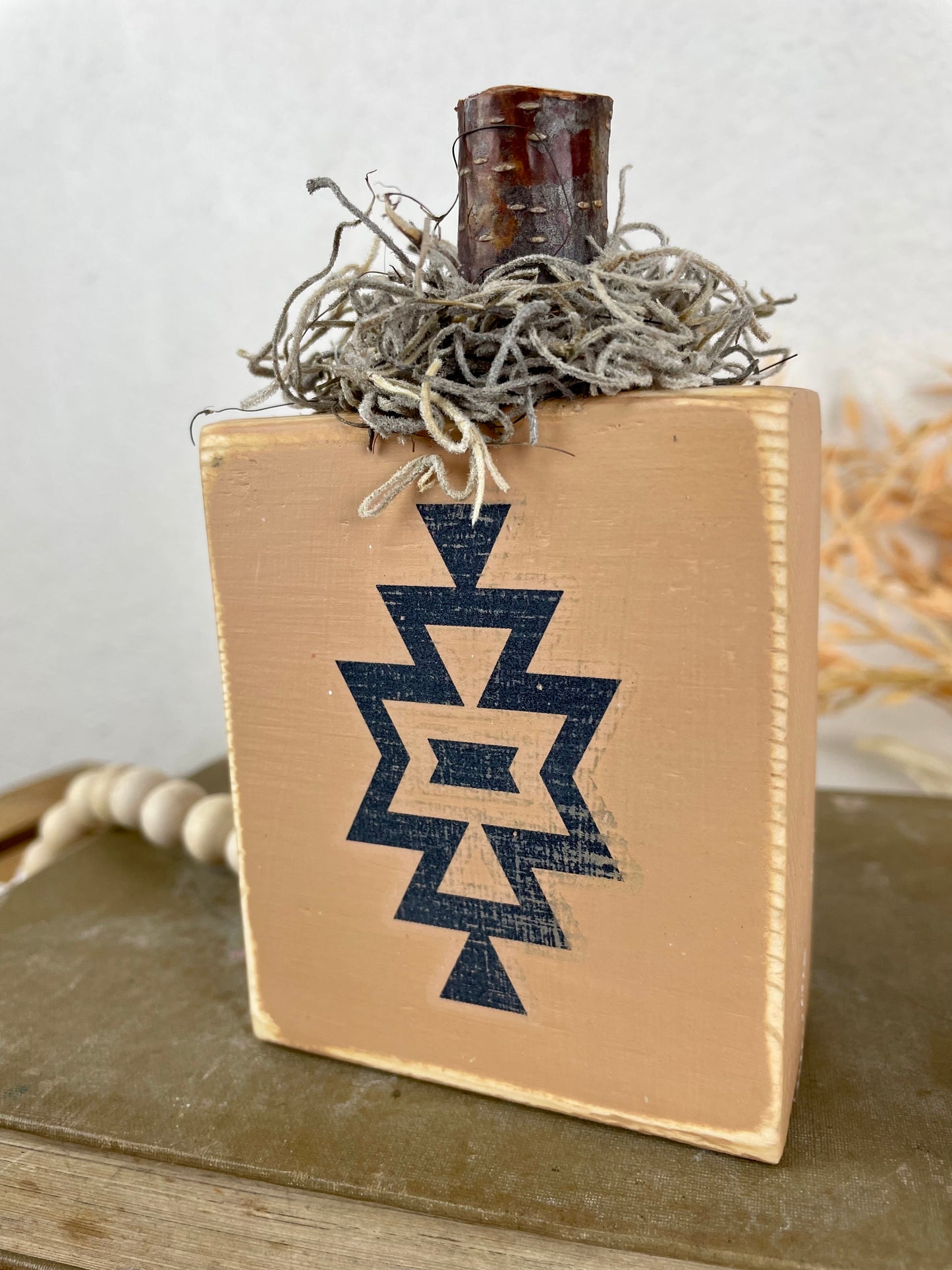 Handmade Small Wood Pumpkin with Tribal Design