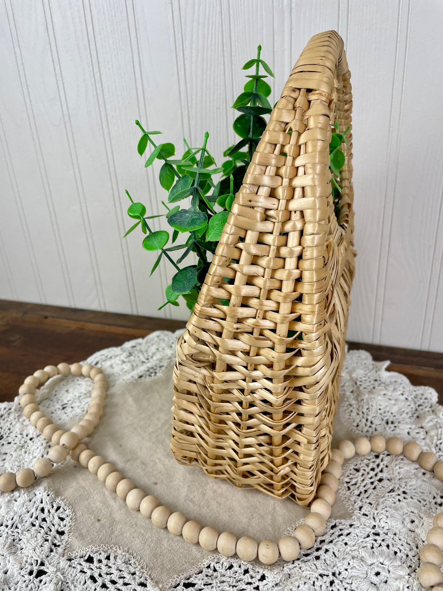 Vintage Hanging Wall Basket with Greenery